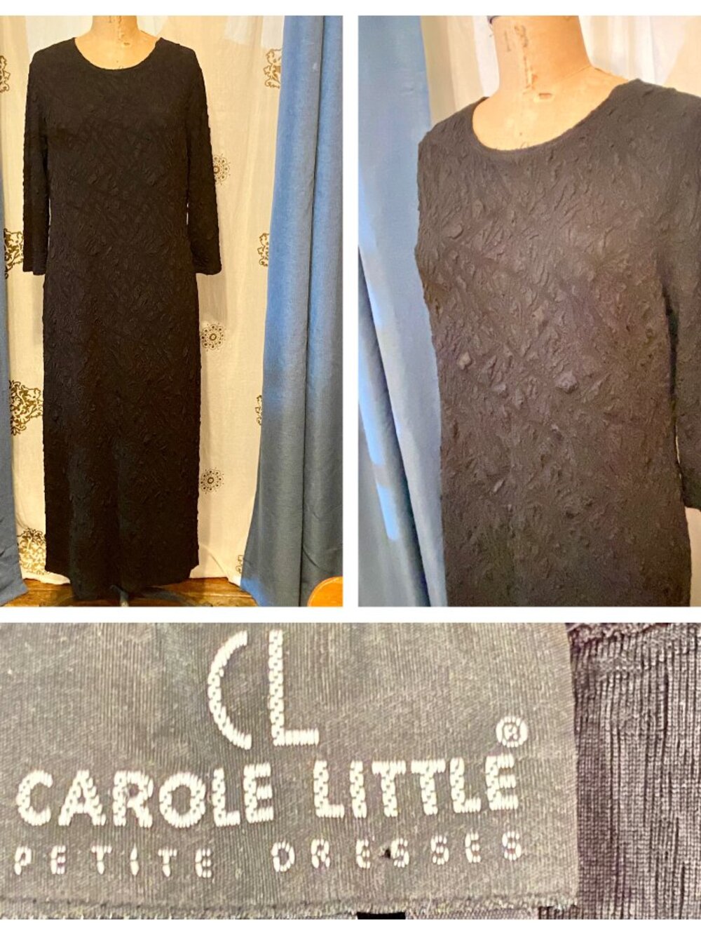 Vtg 90's Y2K Black CAROLE LITTLE Bodycon Maxi Dress Fairy Witch Whimsigoth 12